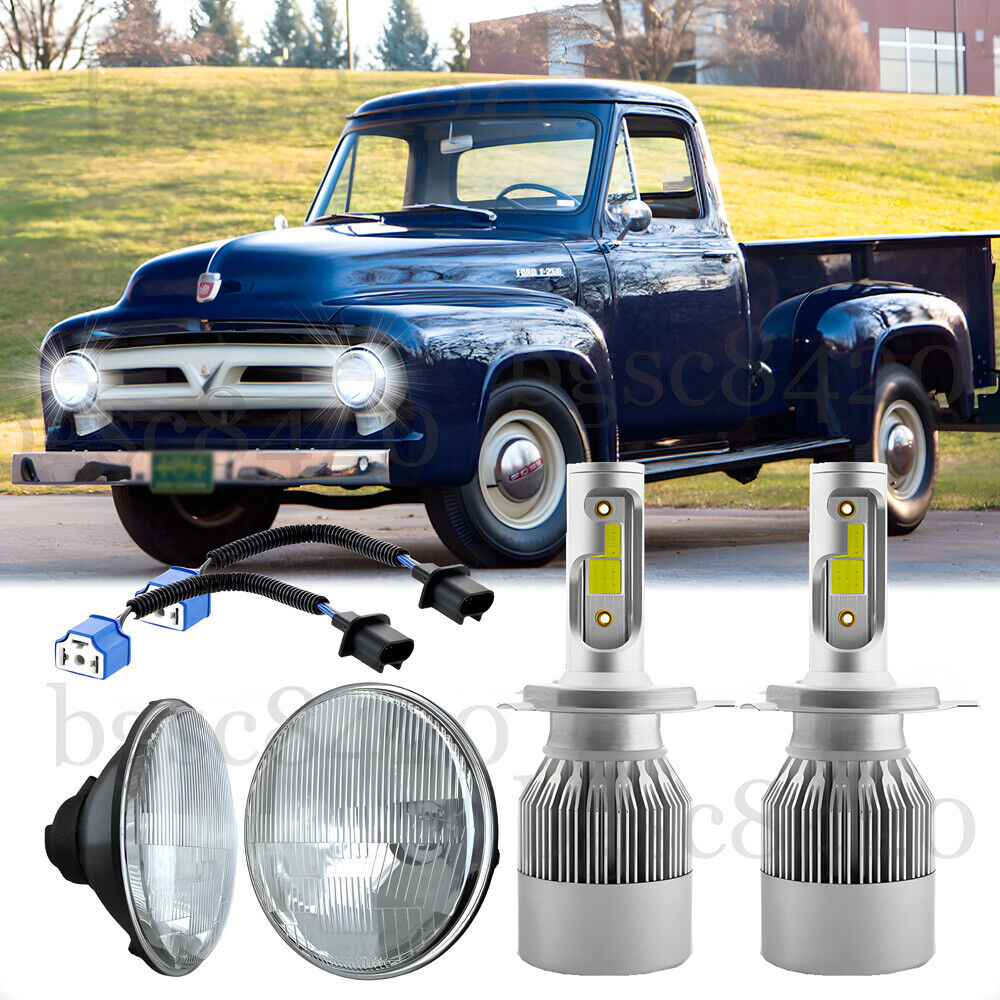 Pair 7Inch LED Headlights White Halo For 1953-1977 Ford F100 F250 F350 Pickup