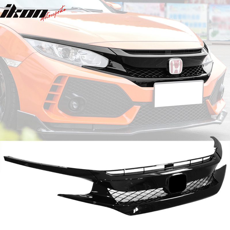 Fit 16-21 Honda Civic 10th Gen FK8 Type R T-R Style Front Grille ABS Gloss Black