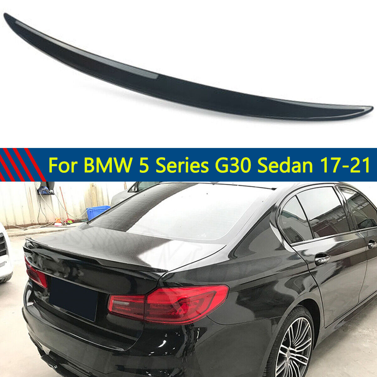 For BMW G30 530i 540i F90 M5 2017-2023 Gloss Black Performance Trunk Spoiler Lip