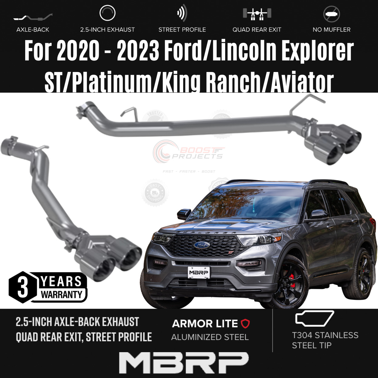 MBRP 2.5'' Axle-Back Quad Exit Exhaust w/ SS Tip For 2020 - 2023 Ford Explorer