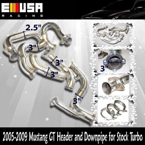 For 05-10 Mustang GT Header & Pipe to Single Turbo for T4 GT45 Turbocharger