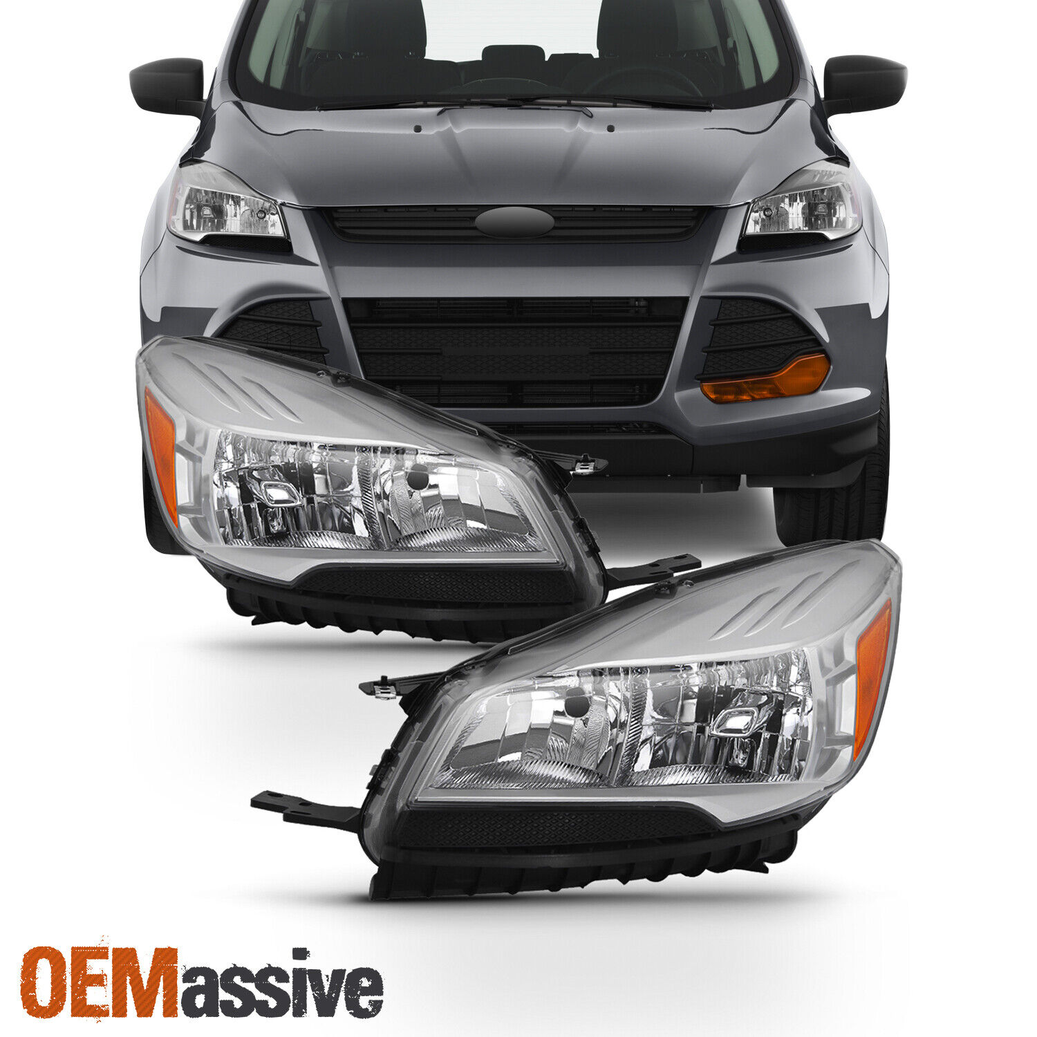 Fit 2013-2016 Ford Escape Driver+Passenger Side Headlights Headlamps Left+Right