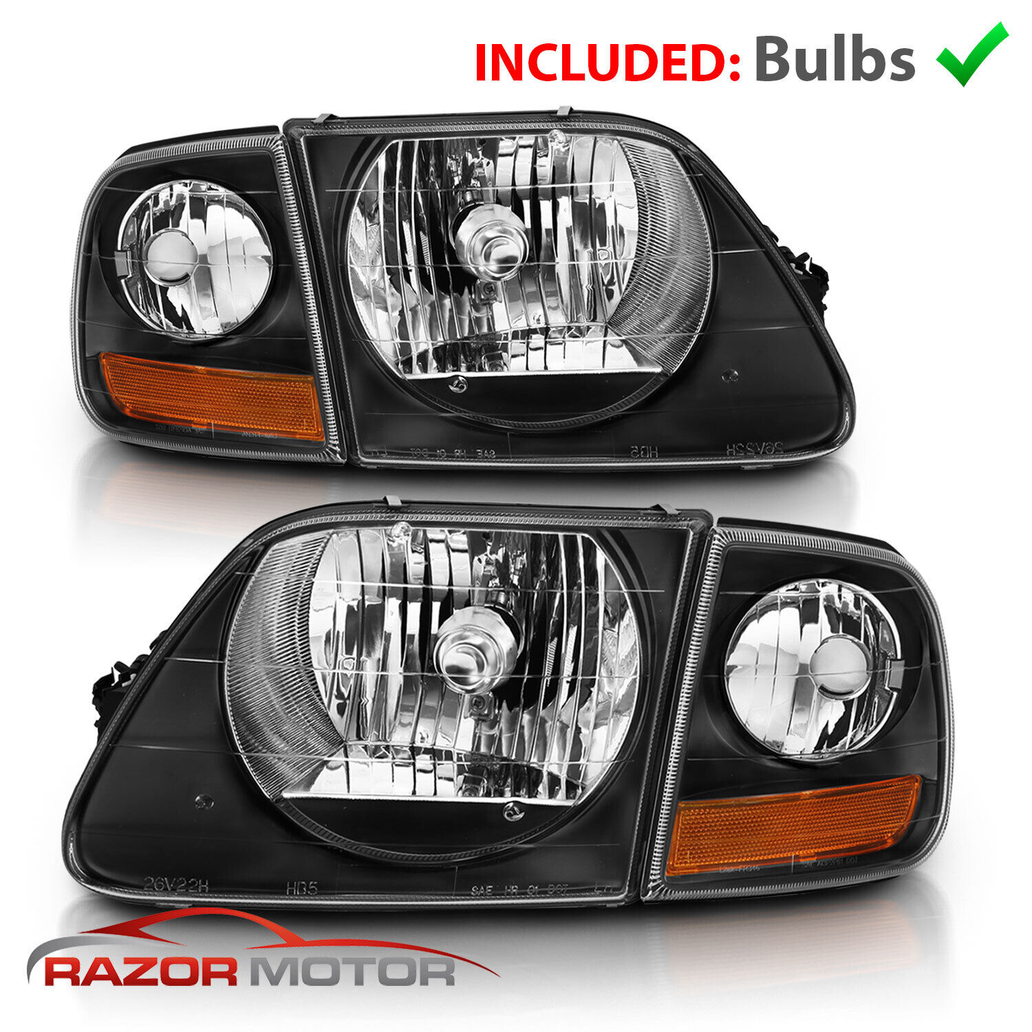 For 97-03/02 Ford F150/ Expedition Lightning Style Black Headlight + Corner Pair