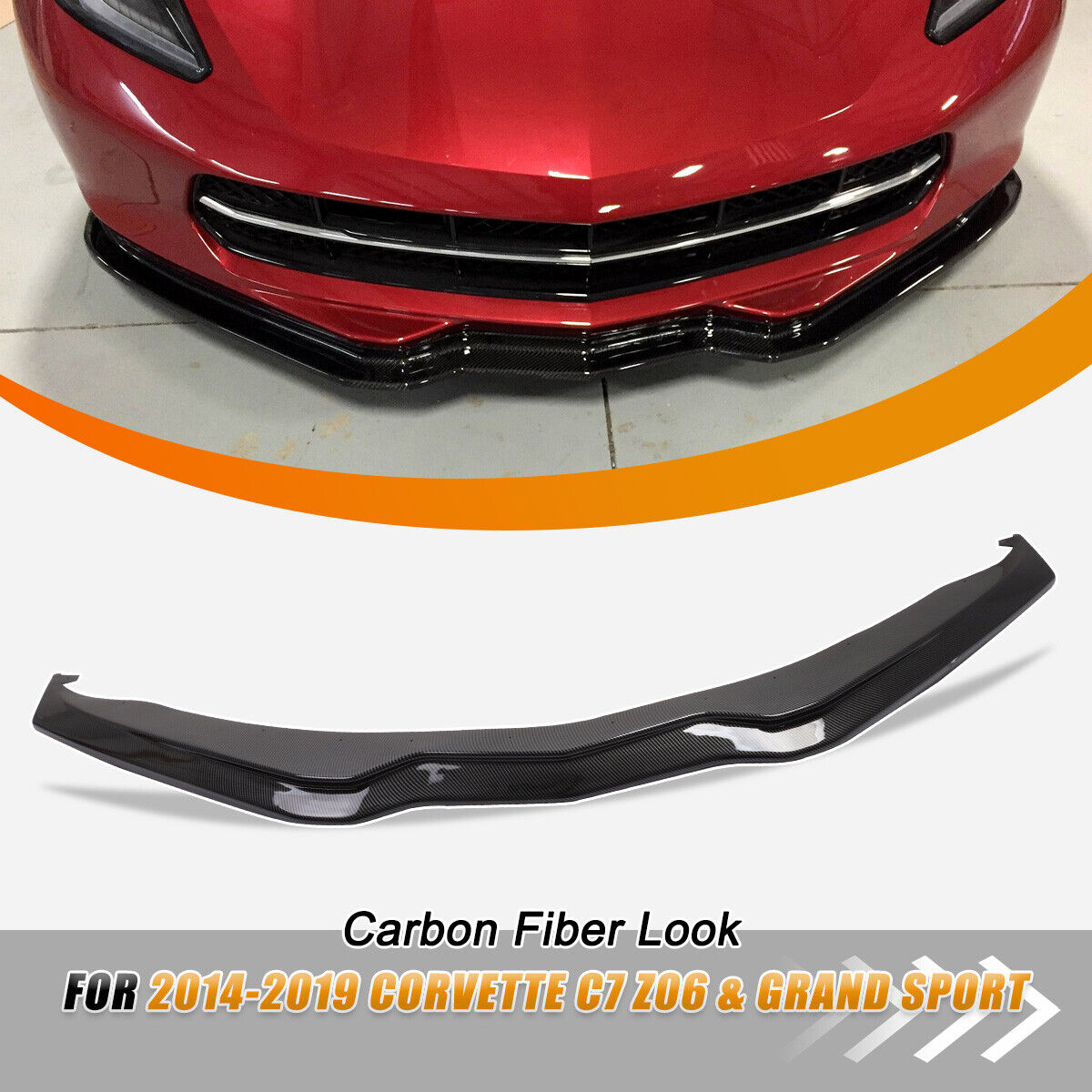 Carbon Fiber Look Front Bumper Lower Lip Splitter for 15-19 Corvette C7 Z06 ABS