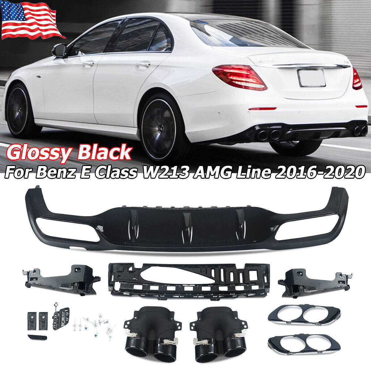 AMG E53 Look Rear Diffuser+Two Exhaust Pipe For Benz E Class W213 E43 AMG 2016+