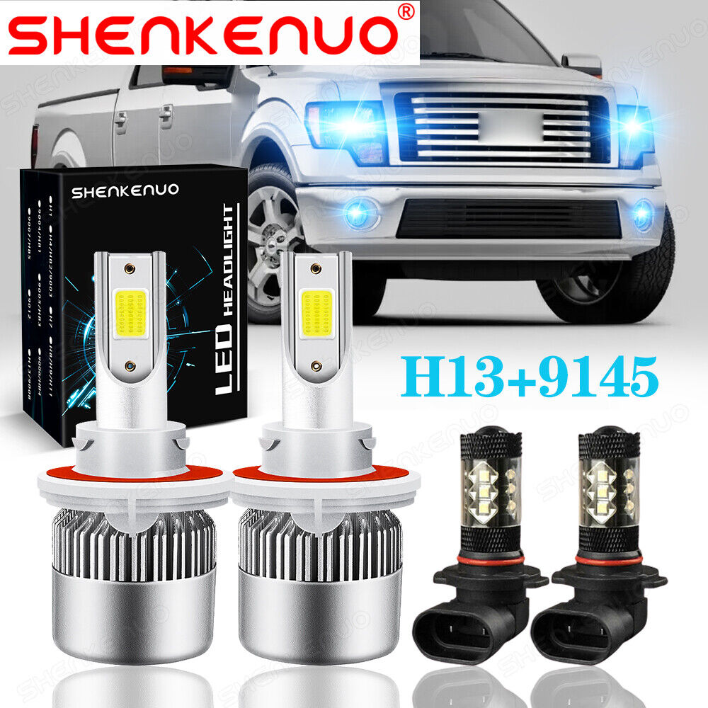 For 2004-2014 Ford F-150 8000K LED Headlight Hi/Lo + Fog Light Bulbs Combo 4x