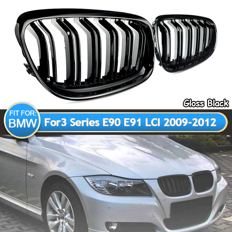 Front Kidney Grille For BMW E90 E91 325i 328i 335i Sedan 2009-11 LCI Gloss Black