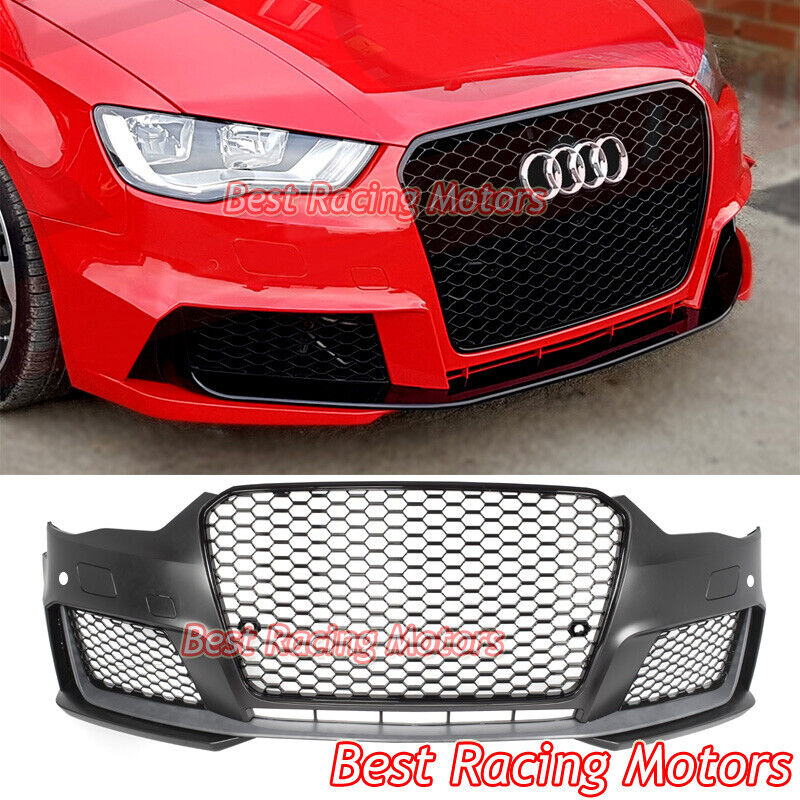 For 2014-2016 Audi A3 S3 8V RS3 Style Front Bumper + Gloss Black Grille + Lip
