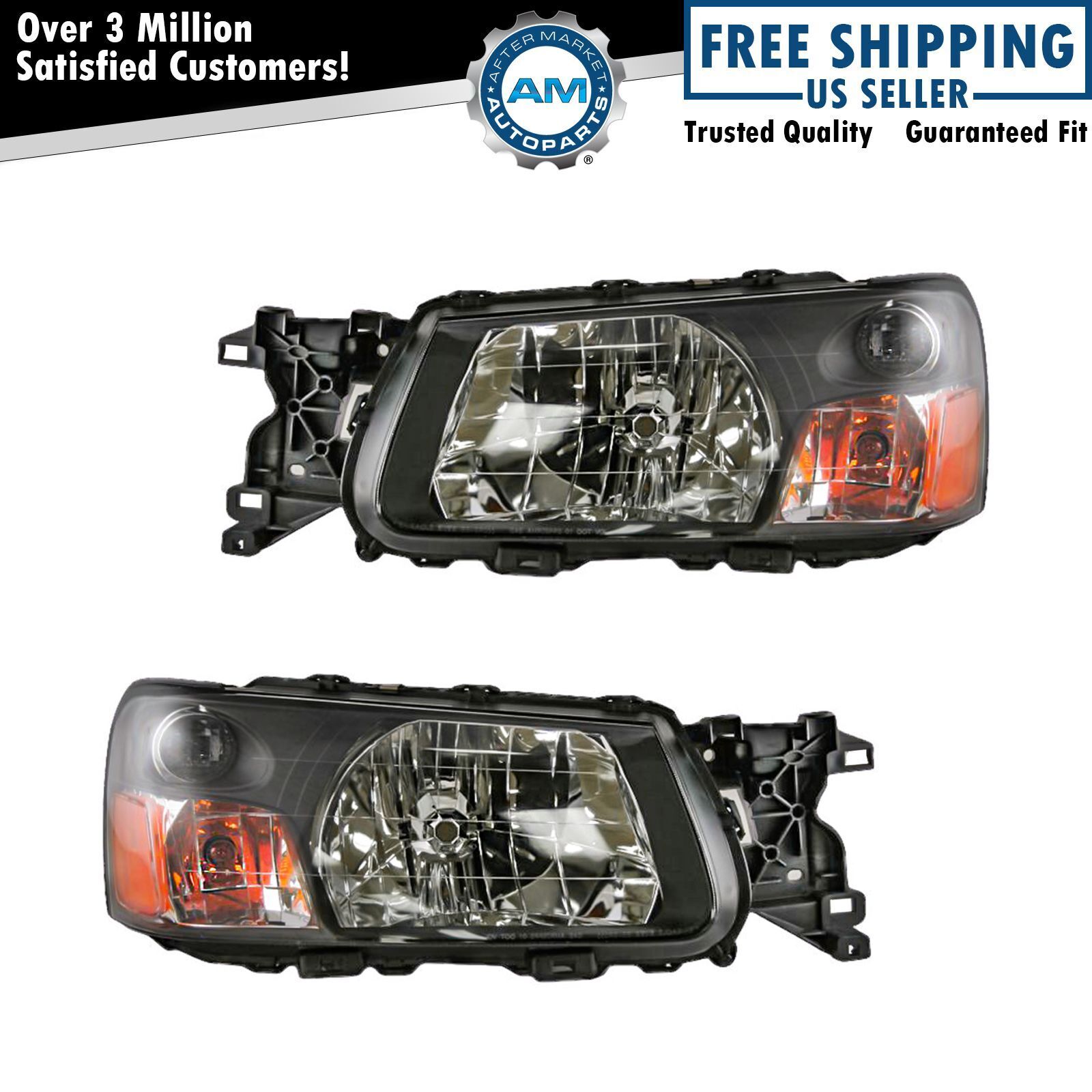 Headlights Headlamps Left & Right Pair Set NEW for 03-04 Subaru Forester