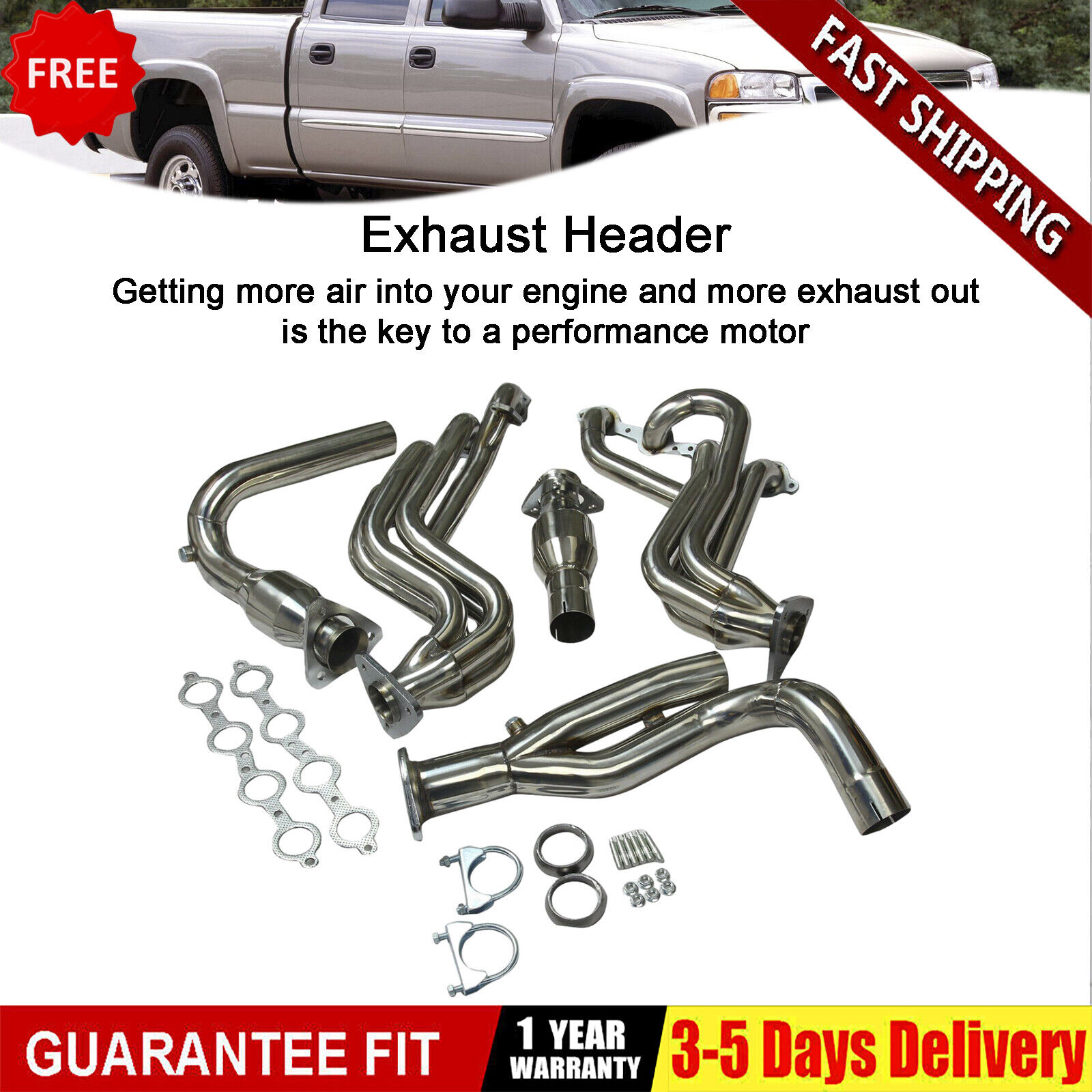 Stainless Exhaust Header Kit For GMC Yukon XL 1500 & Chevy Suburban 1500 / Tahoe
