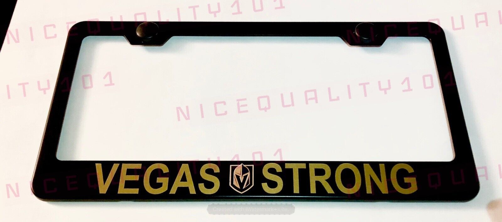 Vegas Strong Golden Knights Stainless Steel Black Finished License Plate Frame