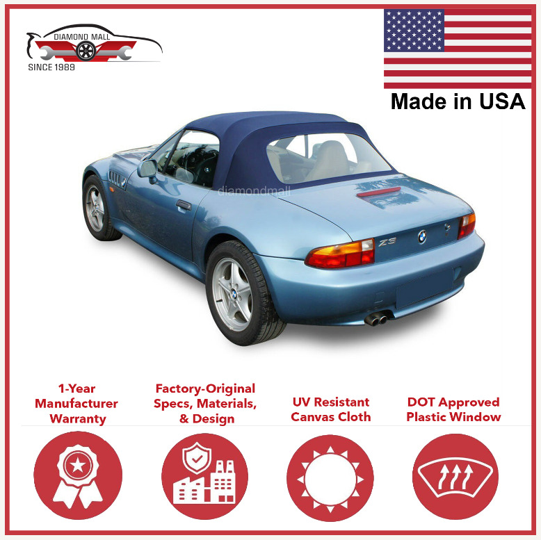 Fits BMW Z3 1996-2002 Convertible Soft Top with Plastic Window Blue Canvas Cloth