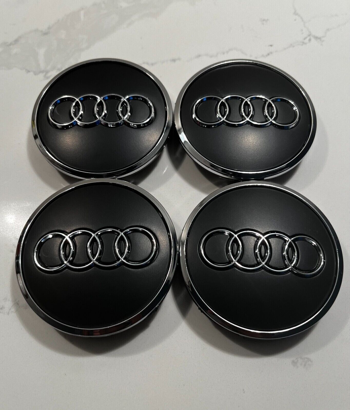 Wheel Rim Center Hub Caps for Audi Emblem 4PC 61mm Chrome Gray Sport C59047