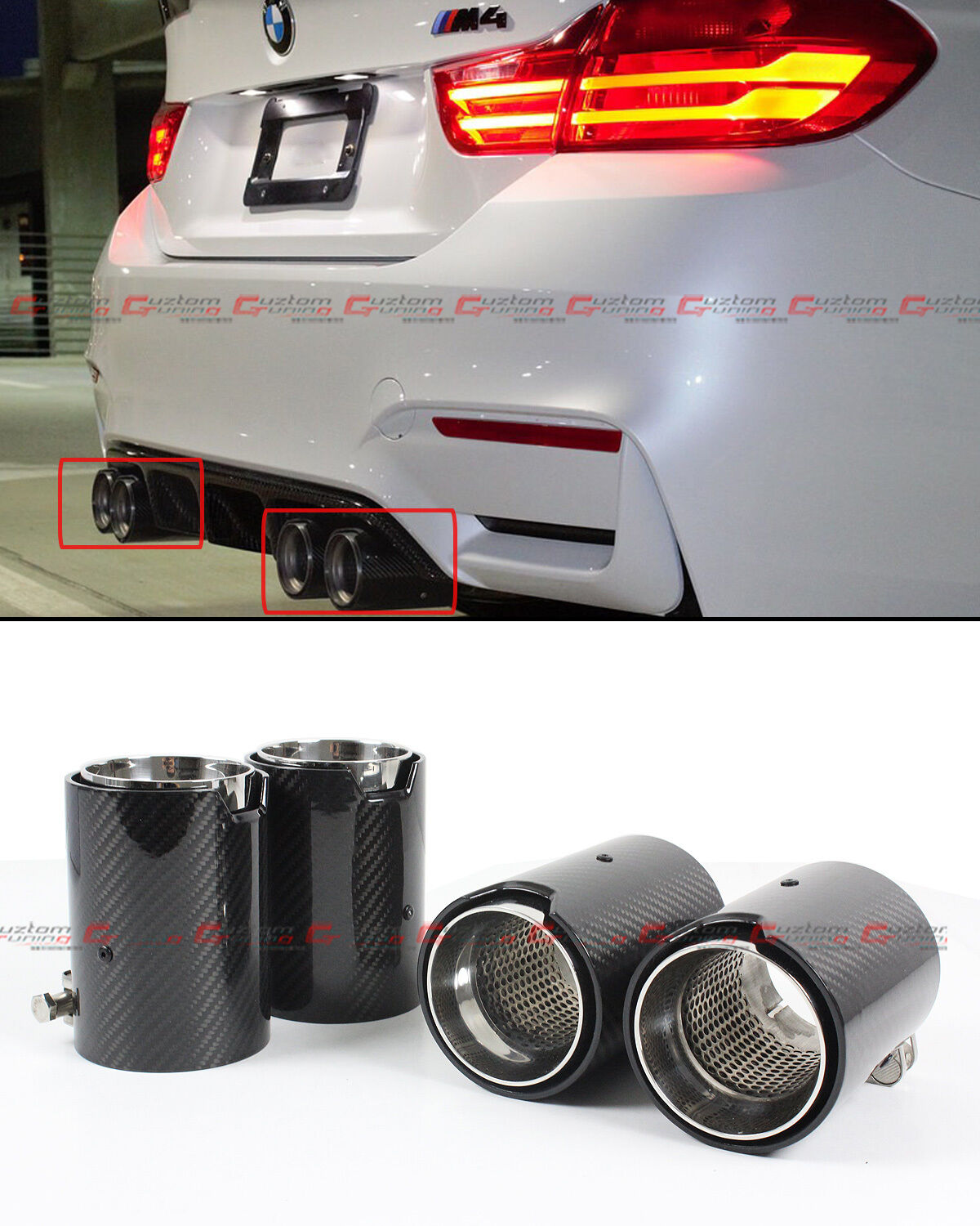 FOR 2015-2019 BMW M2 M3 M4 CARBON FIBER STAINLESS EXHAUST TIP PIPE FINISHERS X 4