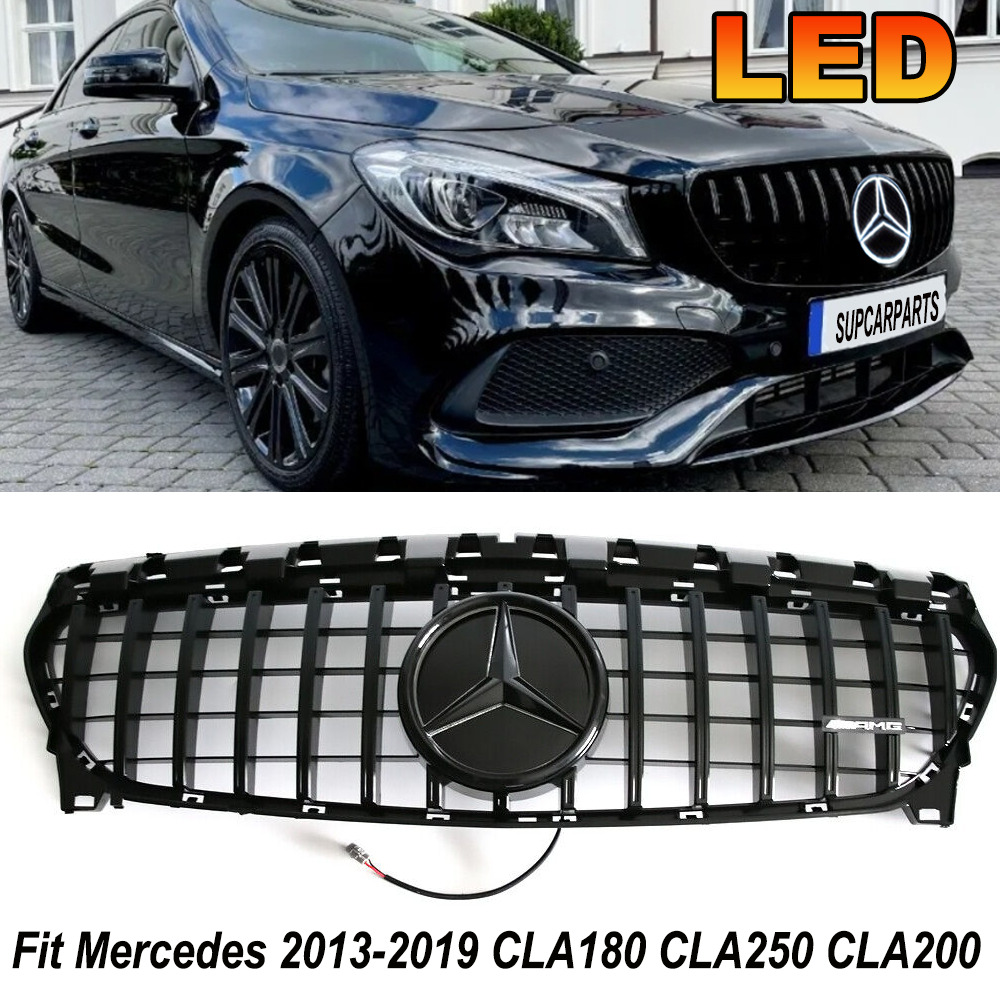 Black Front Grille Grill LED For Mercedes W117 CLA45 AMG CLA200 CLA250 2013-2019