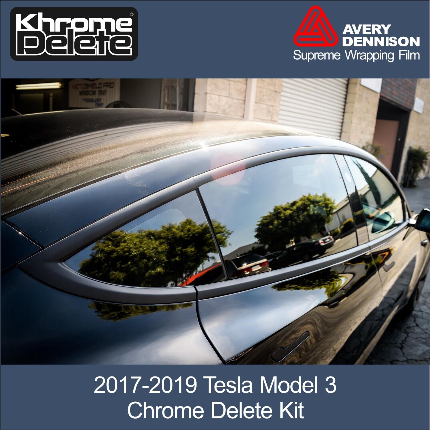 Chrome Delete Vinyl Overlay fitting the 2017-2021 Tesla Model 3