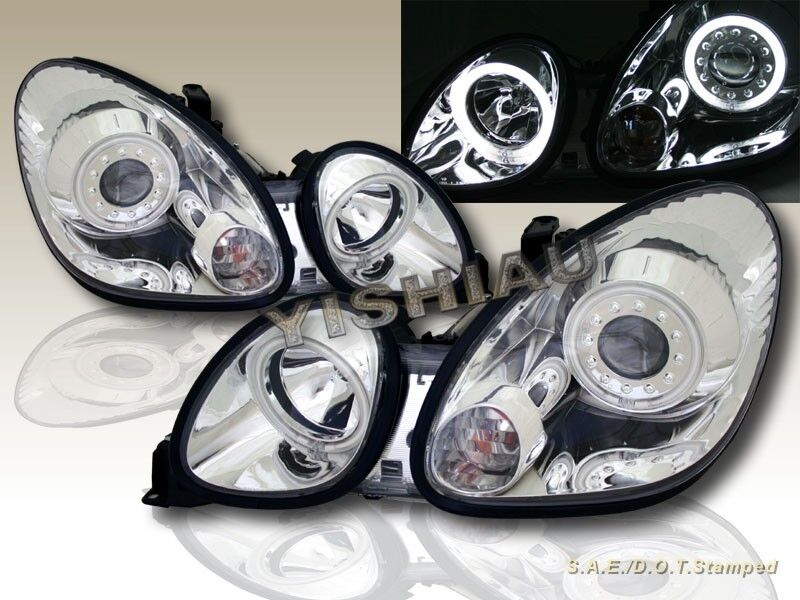 Fit For 1998-2005 Lexus GS 300/400/430 Chrome Projector Headlights 2 Halo CCFL