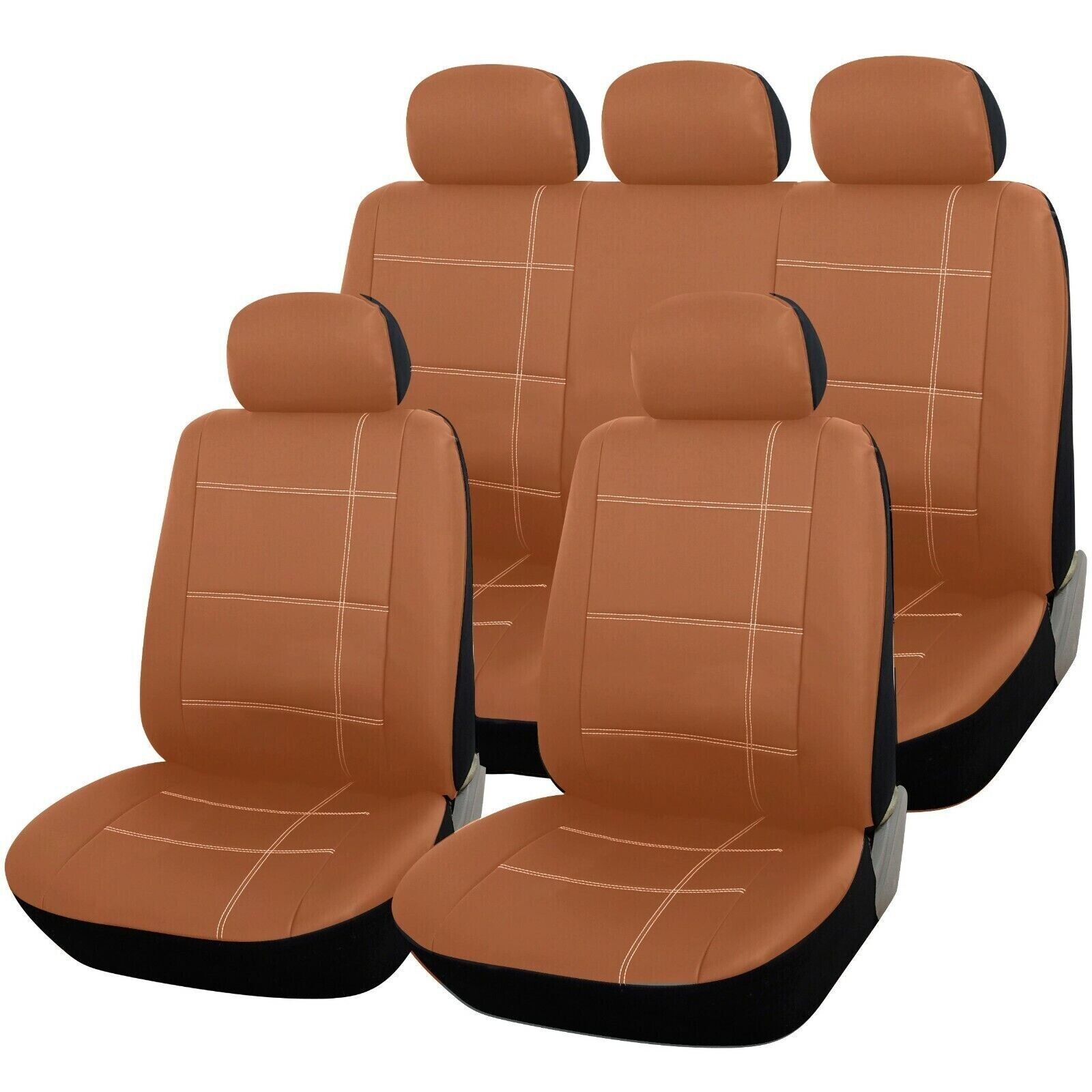 Car Seat Covers Tan Leather Look Full Set 9pc Front Rear For Renault Clio