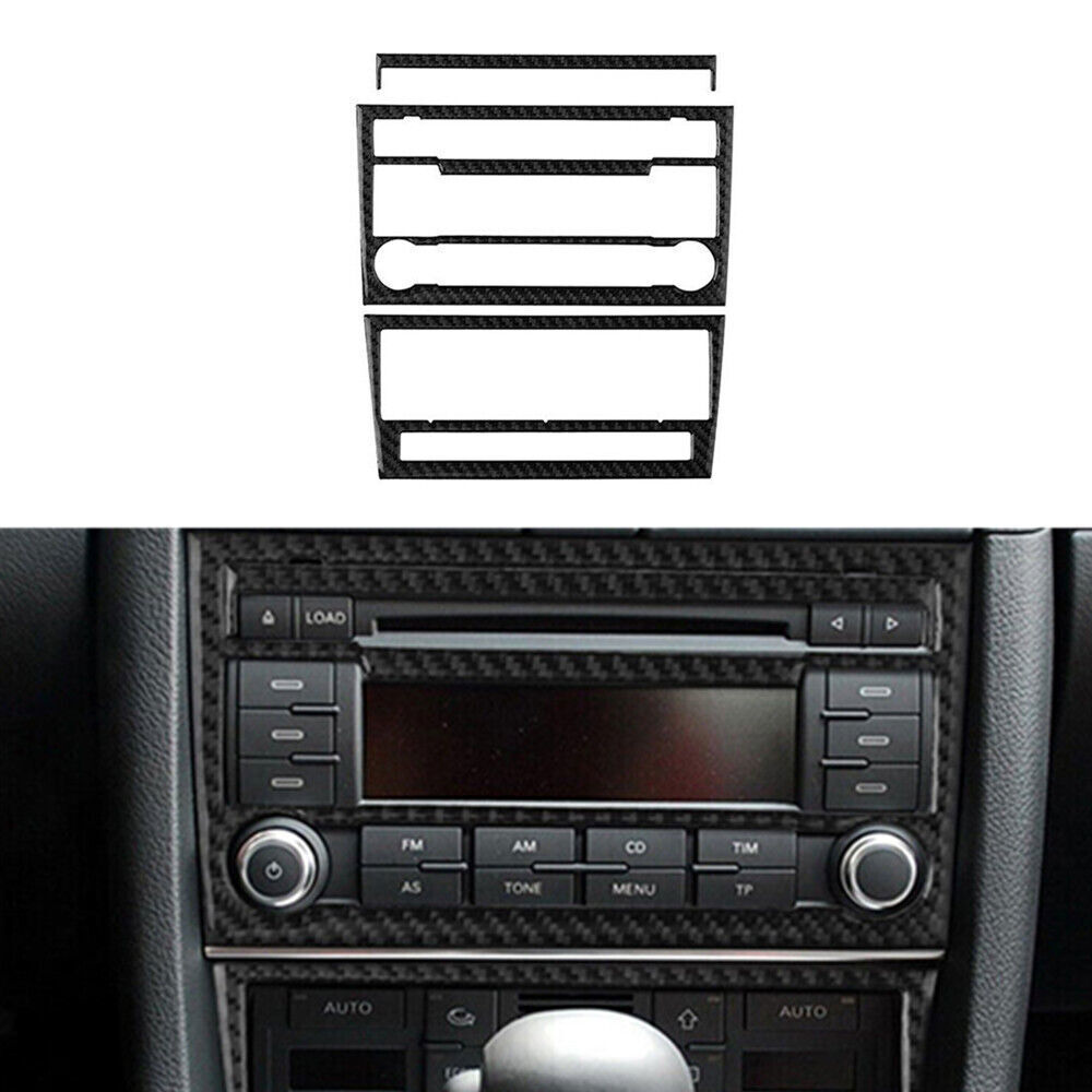 3Pcs Central CD Player Panel Trim Cover Carbon Fiber For Audi A4 S4 2007-2008