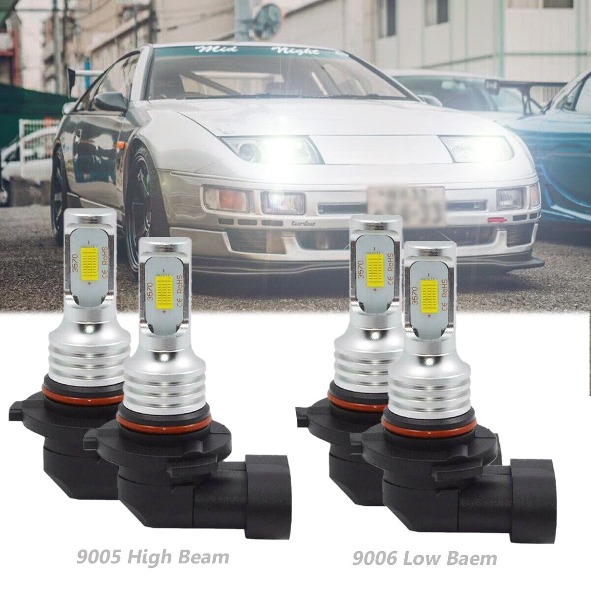 For Nissan 300ZX 1990-1996 - 4x Front LED Headlight Bulbs High & Low Beam 6000K