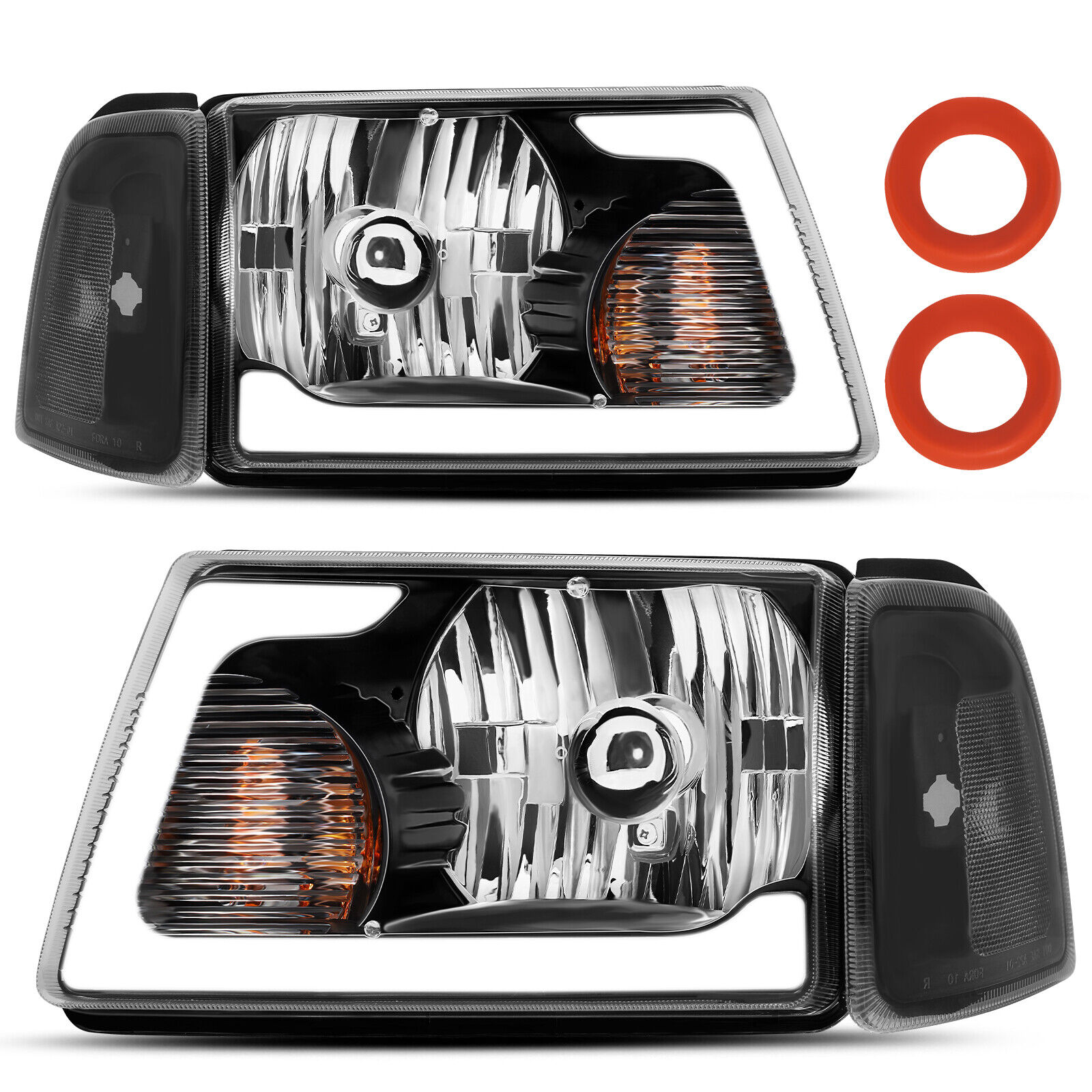 [LED Bar] 01-11 For Ford Ranger Pickup Truck LED Running Light Black Headlights