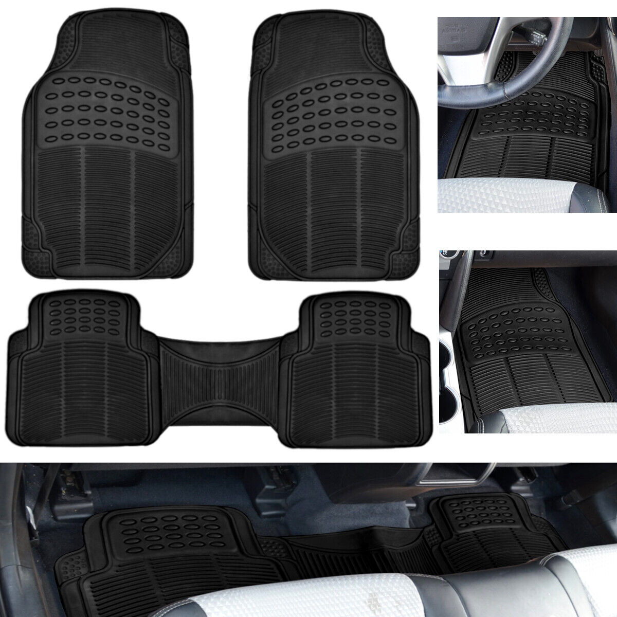 Auto Floor Mats for Car SUV Van All Weather 3 Piece Set Rubber Liners