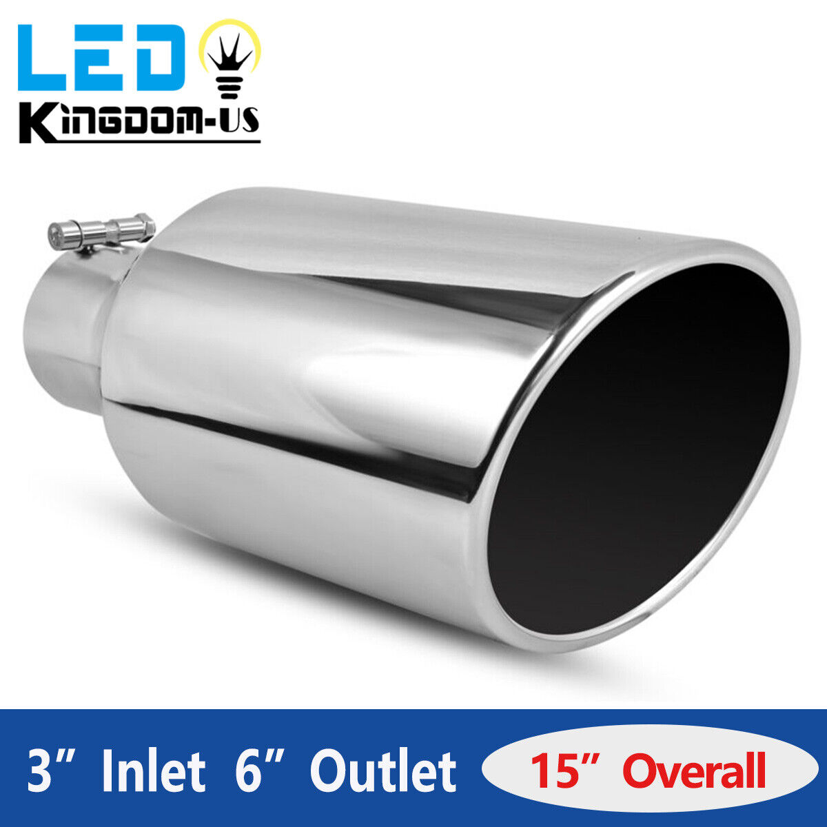 3 Inch Inlet Exhaust Tip 6 Inch Outlet 15 Inch Long Bolt-On Polished Tailpipe