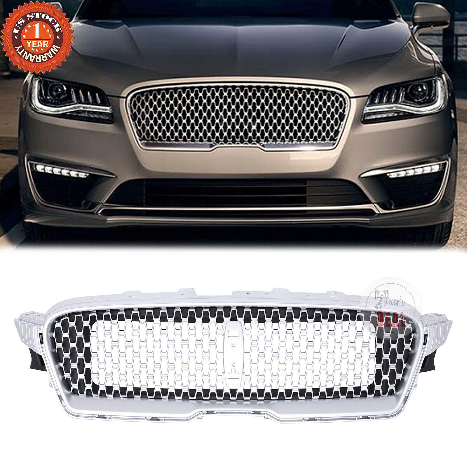 Front Upper Grille Bumper Grille Nickelplated For Lincoln MKZ 2017-2019