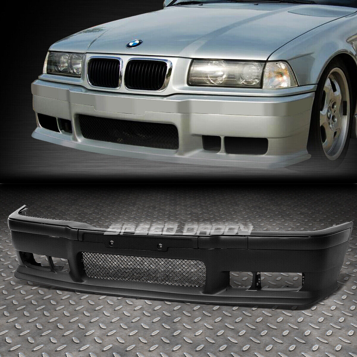 For 92-98 BMW E36 3-Series M3 Style PP Front Bumper Cover Lip+Grille Insert