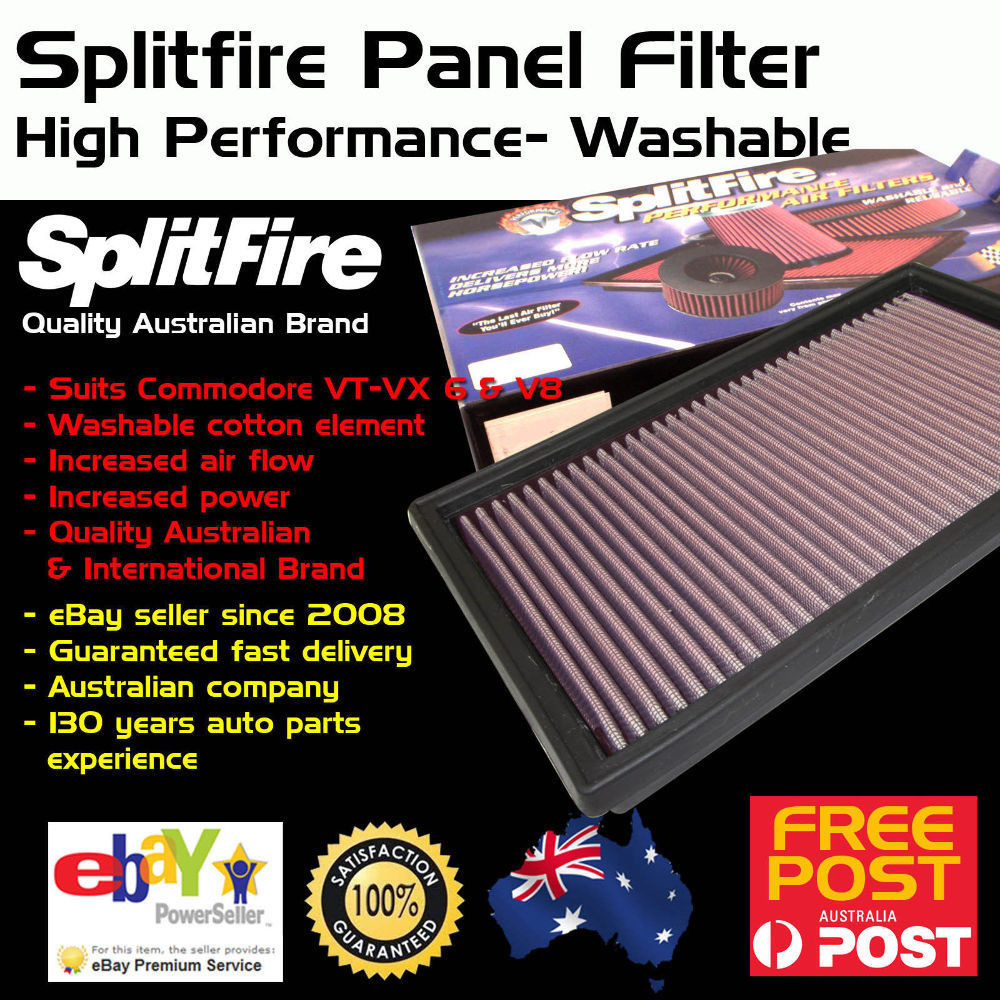 Splitfire Hi-Flow Washable Panel Air Filter Fits Commodore VT-VZ 3.8L V6 5.7L V8
