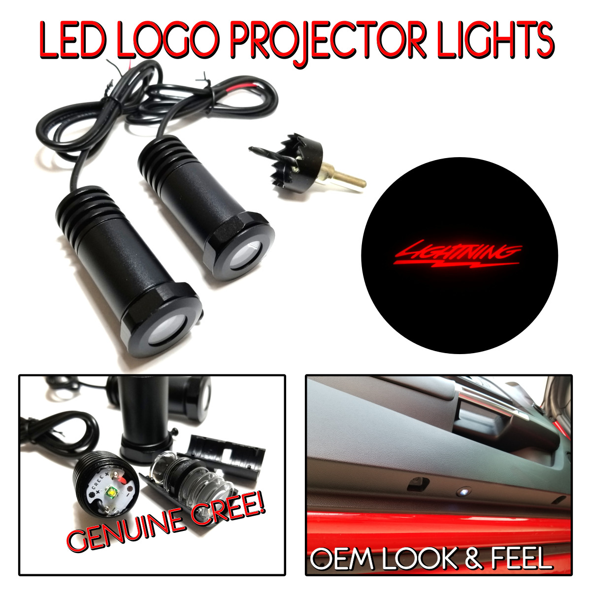 2Pc LED Courtesy Logo Door Lights Ghost Shadow Projectors Lightning 100629 Red