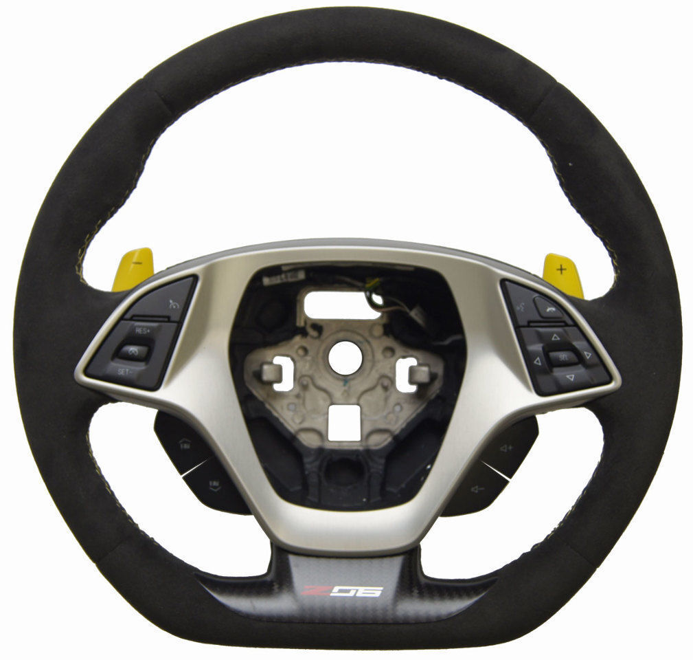 2014-19 Corvette C7 Z06 Steering Wheel Black Suede W/ Yellow Stitching / Paddles