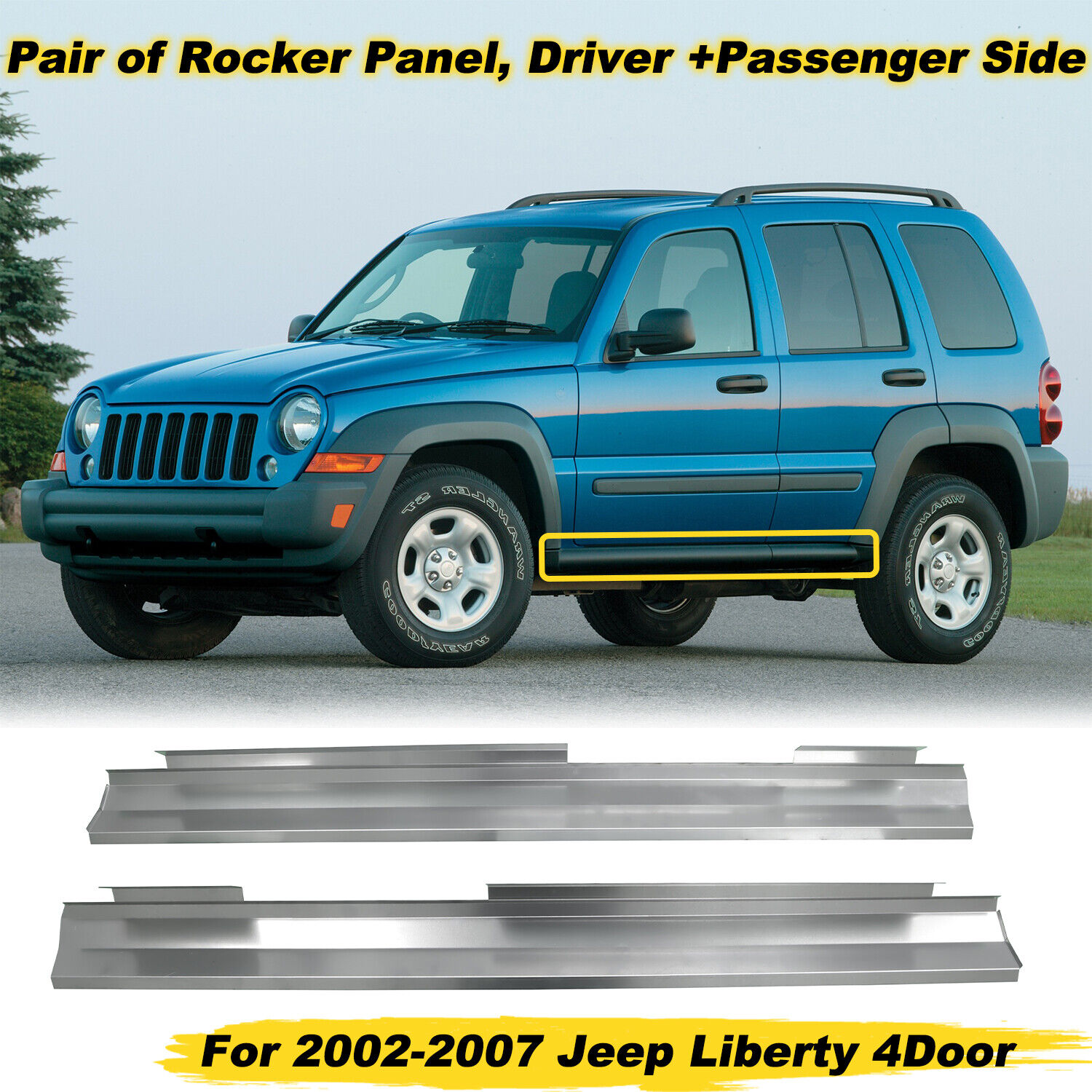 For Jeep Liberty 4Door 2002-2007 Slip-on Rocker Panel Driver +Passenger Side