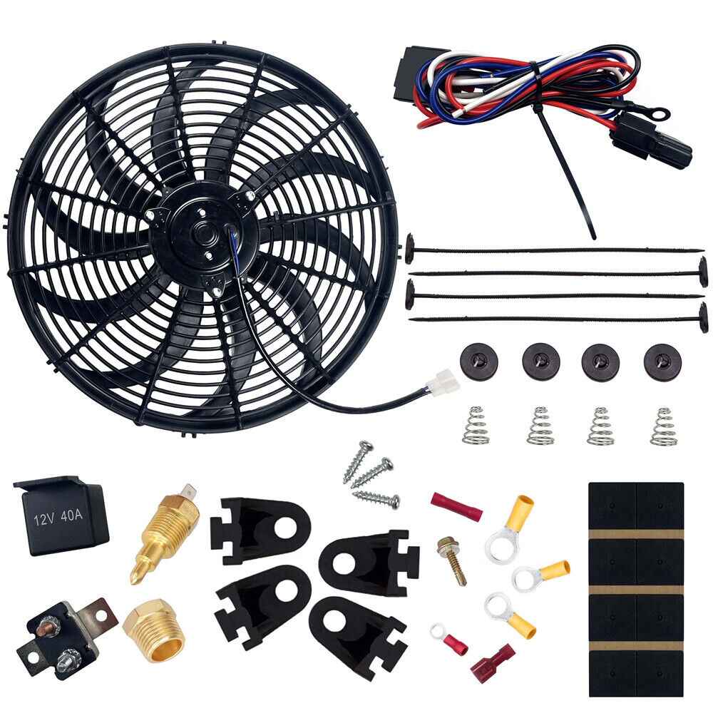 16'' Electric Radiator Slim Push Pull Cooling Fan 12V 120W 1000 CFM Mount Kit