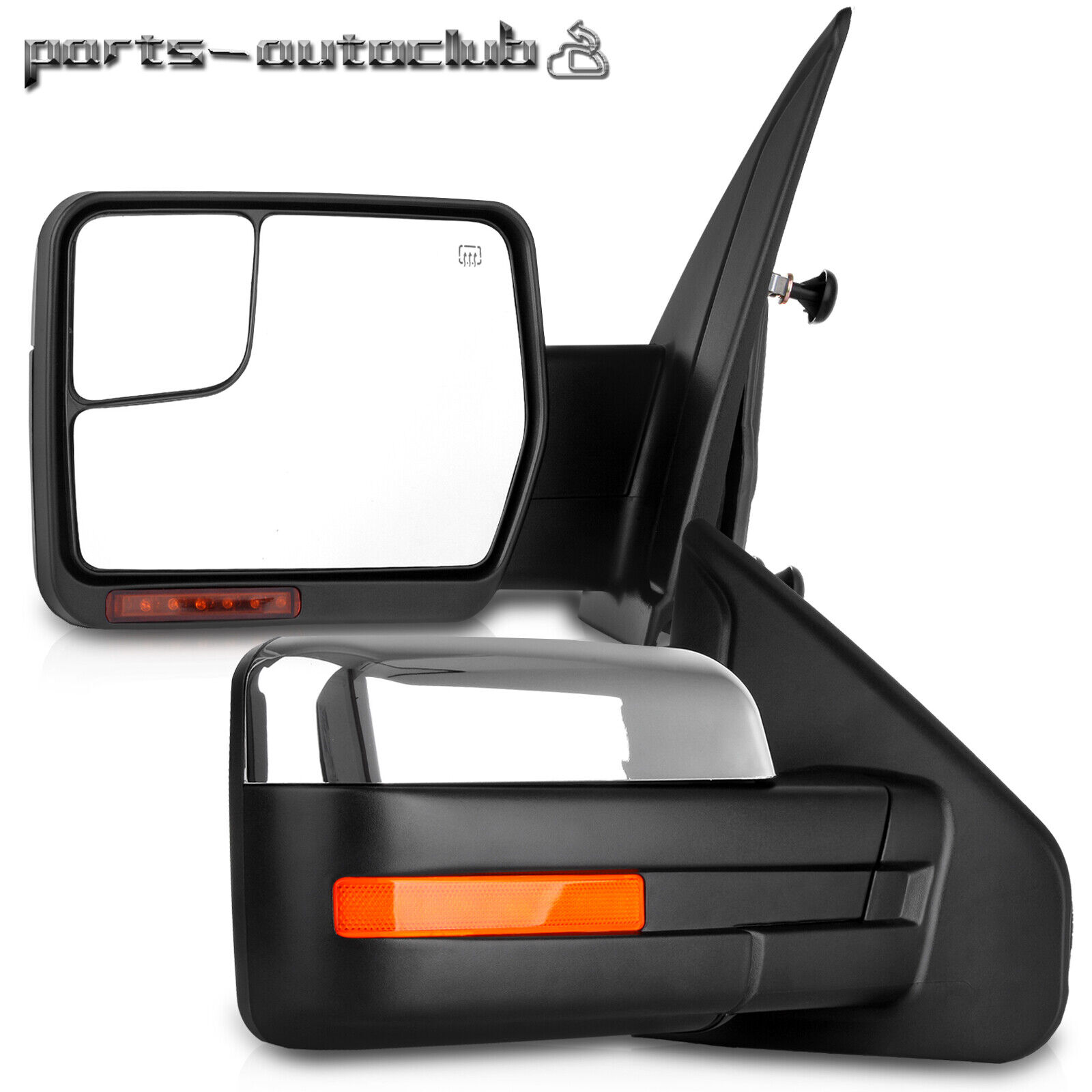 For 2004-14 Ford F150 Power Heated Puddle Light Signal Chrome Tow Mirrors Pair