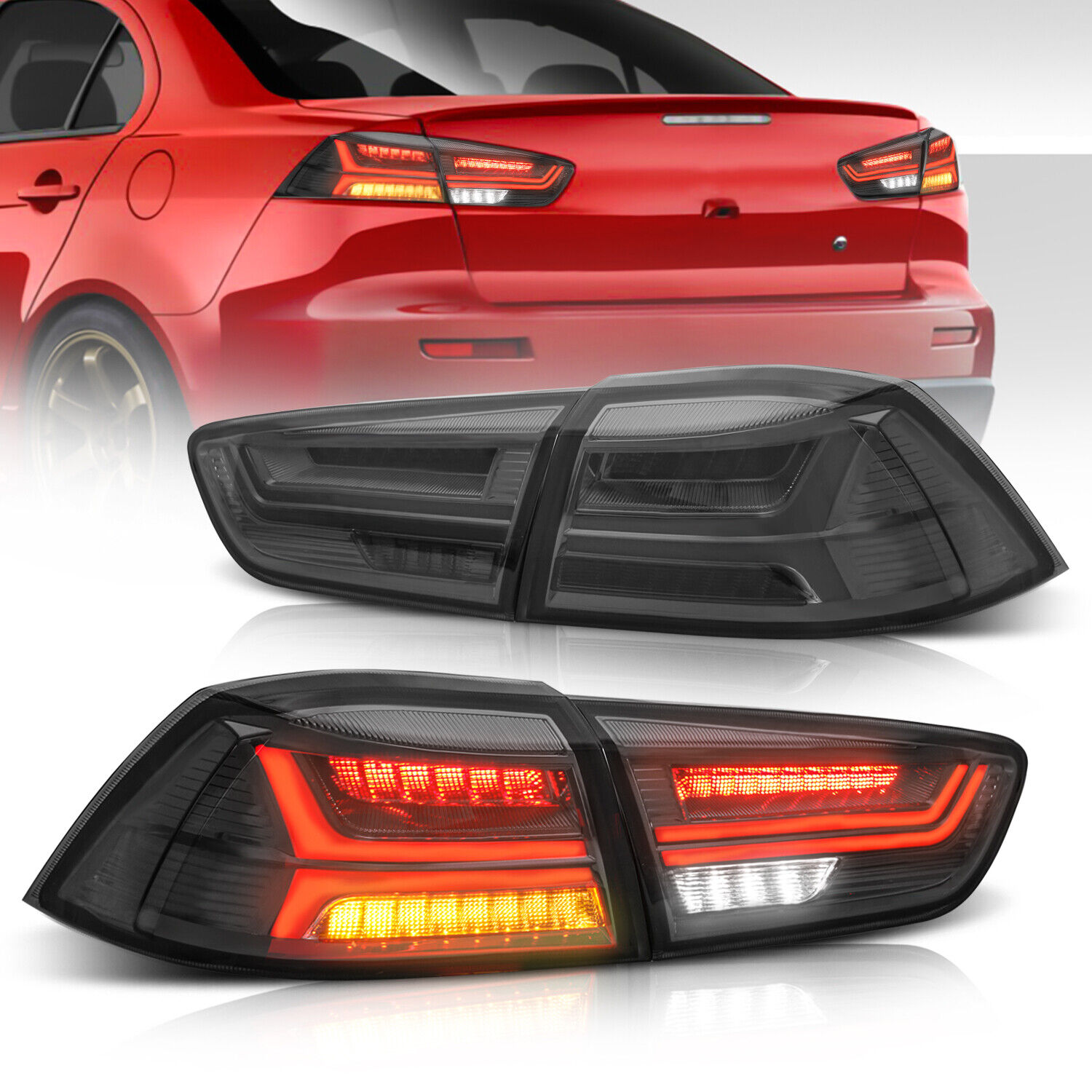 2x Smoked LED Tail Lights Rear Lamps For 08-17 Mitsubishi Lancer EVO LH+RH Side