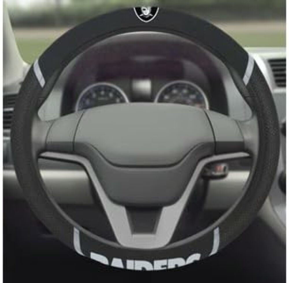 Fanmats 15034 Las Vegas Raiders Embroidered Steering Wheel Cover