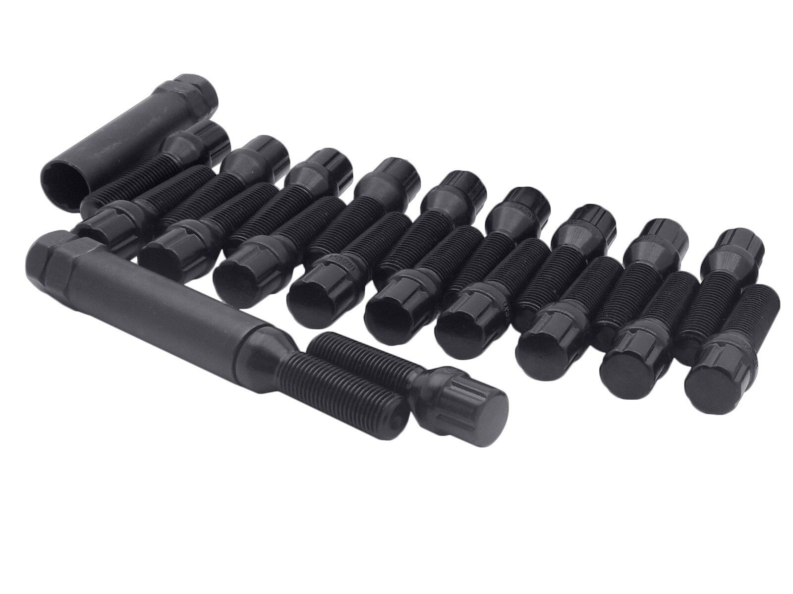20 Black 6 Spline Stock Lug Bolts M12x1.5 [ 28mm ] 