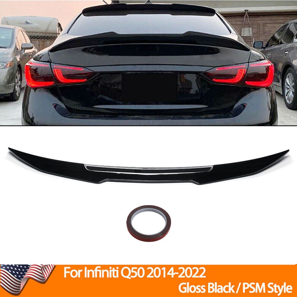 For Infiniti 2014-2022 Q50 PSM Style Glossy Black Rear Trunk Spoiler Duckbill