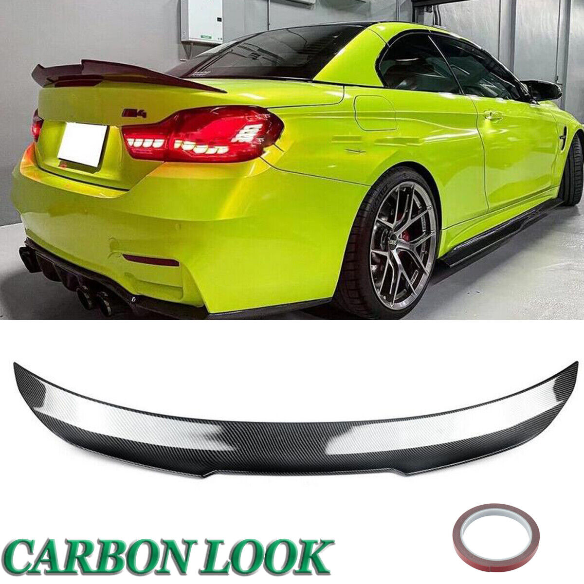For BMW F33 435i 440i F83 M4 2014-20 PSM Style Rear Spoiler Wing Lip Carbon Look