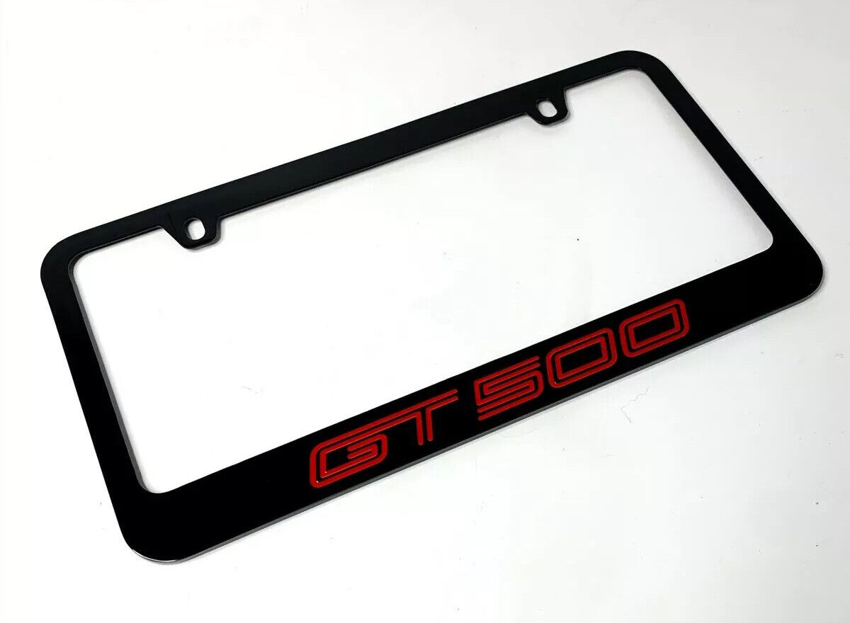 Black License Plate Frame For Mustang Shelby GT500 (Premium Engraved Red Fill)