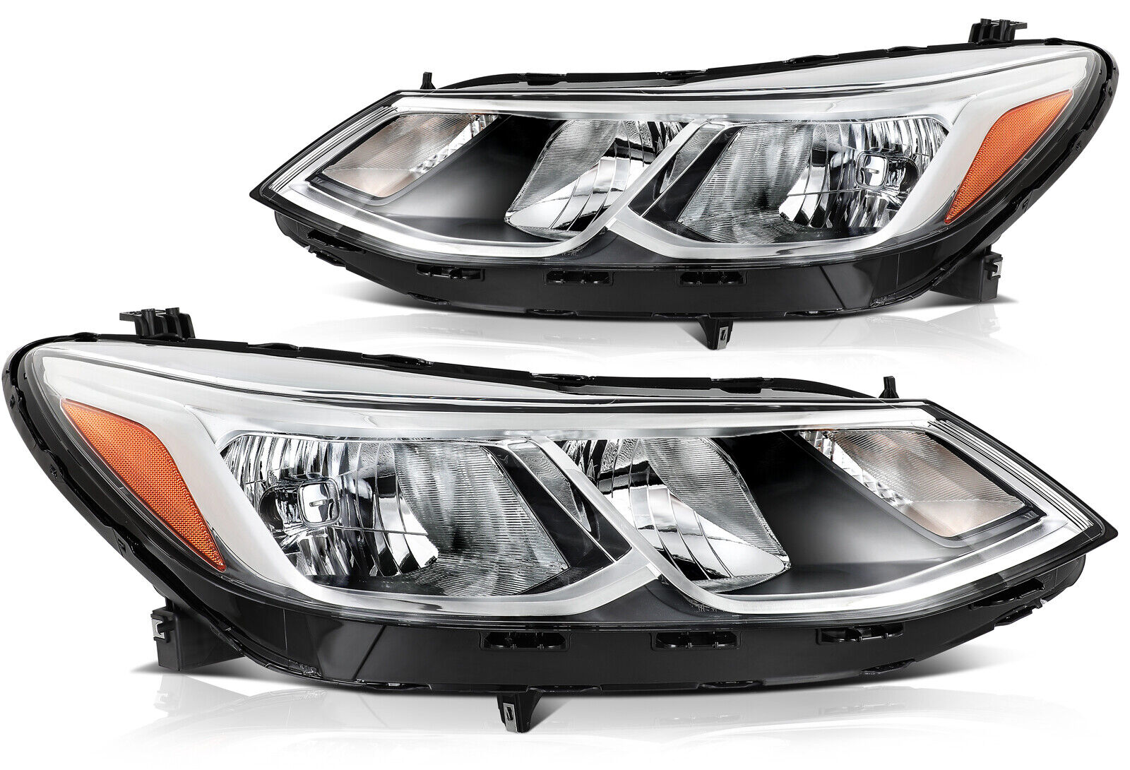Pair Headlights Assembly For 2016-2019 Chevrolet Cruze Chrome Clear Left Right