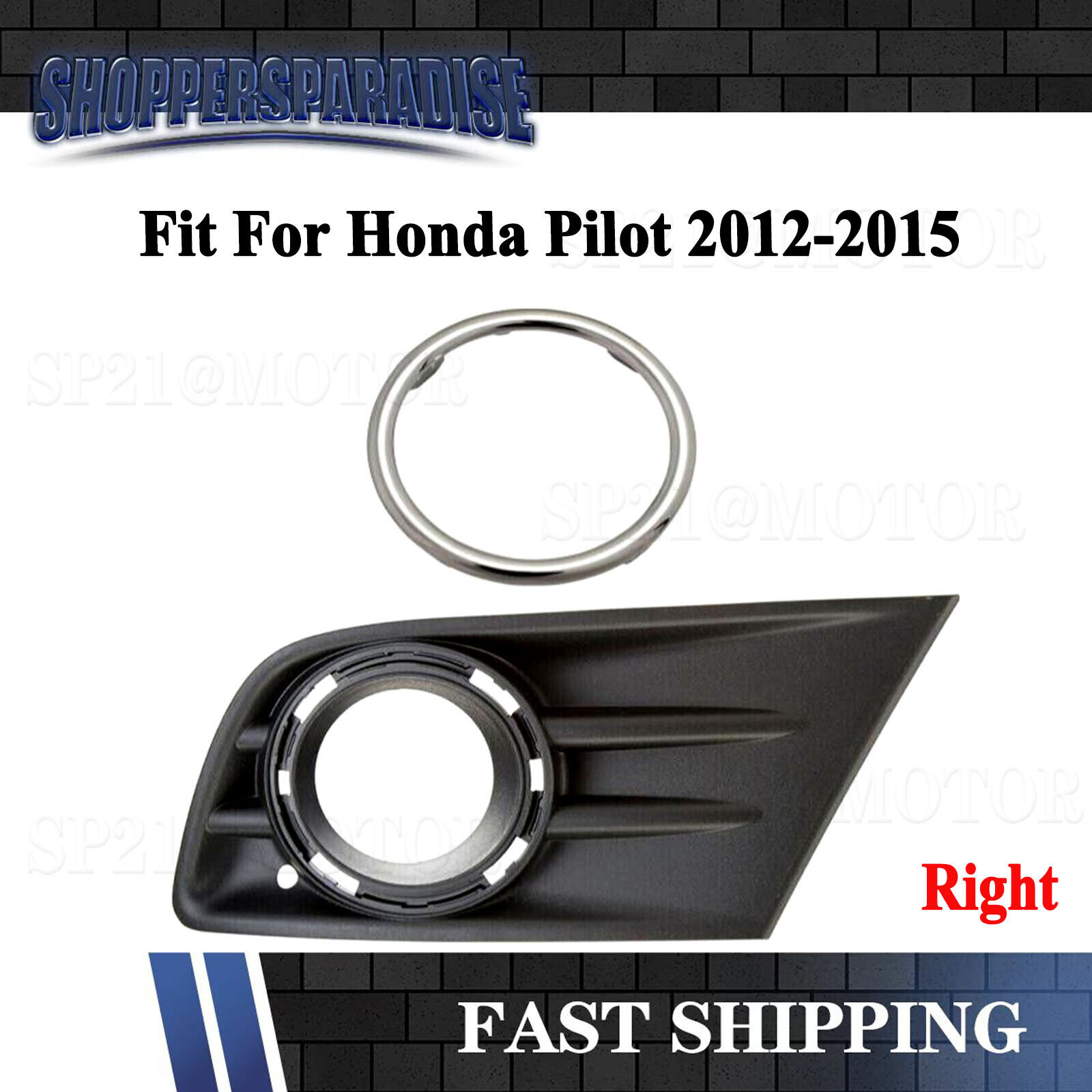 For Honda Pilot 2012-2015 Front Bumper Fog Light Cover w/Chrome Ring Right Side