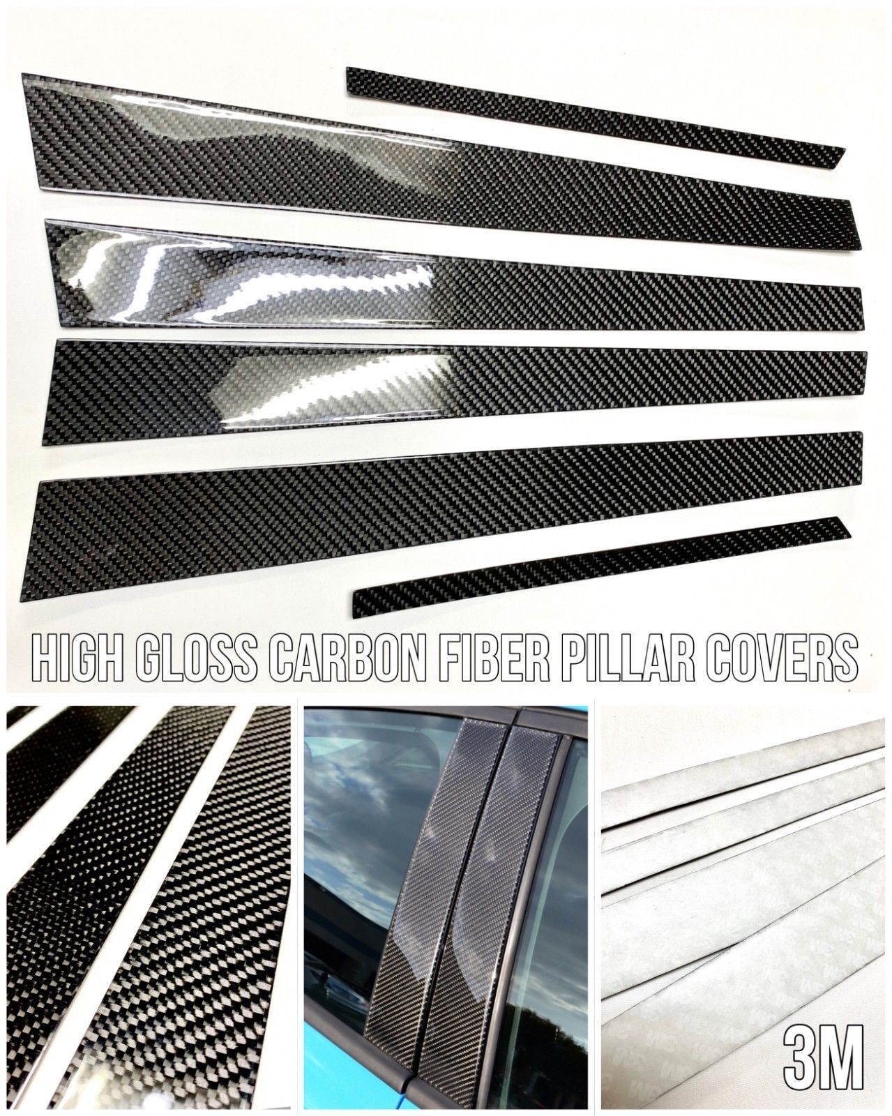 Pillar Panel Cover 6pcs GLOSS REAL CARBON FIBER Fits 15-20 W205 C300 C350 C63
