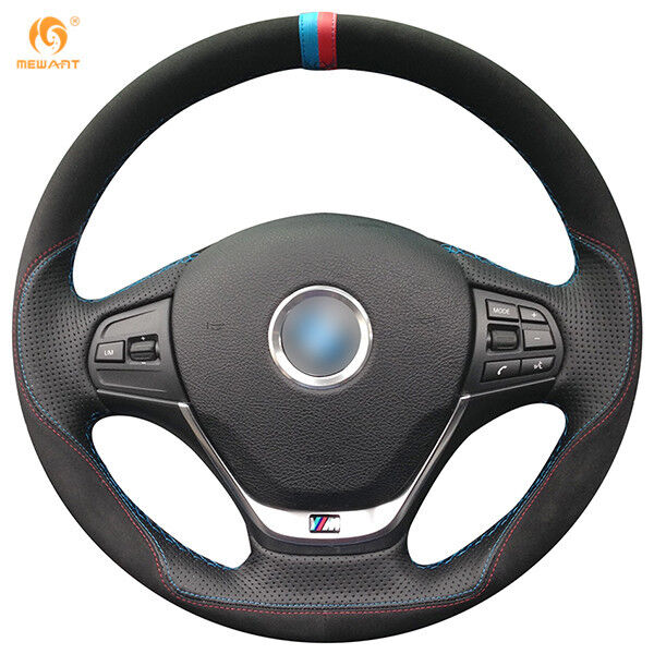 Black Suede Leather Steering Wheel Cover Wrap for BMW F30 316i 320i 328i #BM28