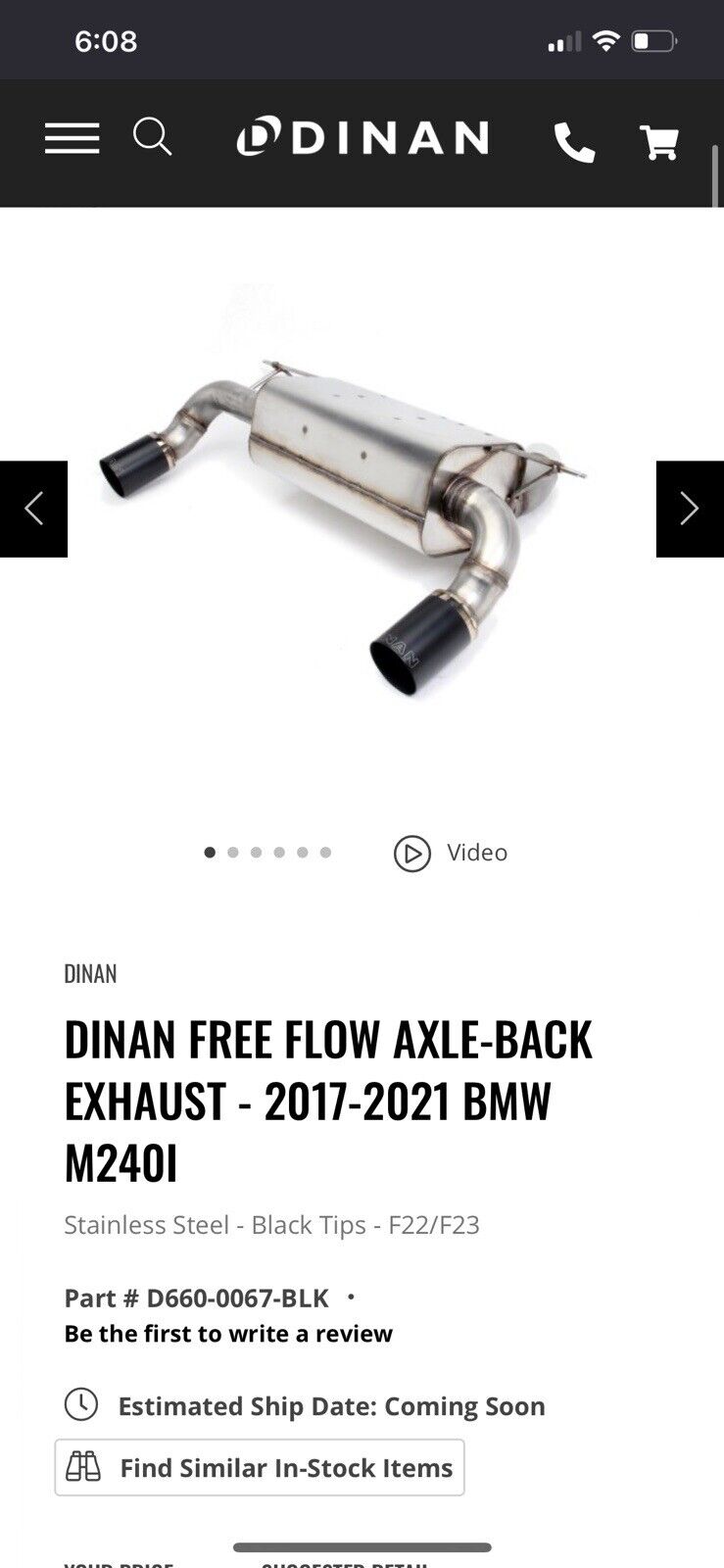 2017-2019 BMW M240i F22 F23 D660-0067-BLK Dinan Free Flow Axle-Back Exhaust