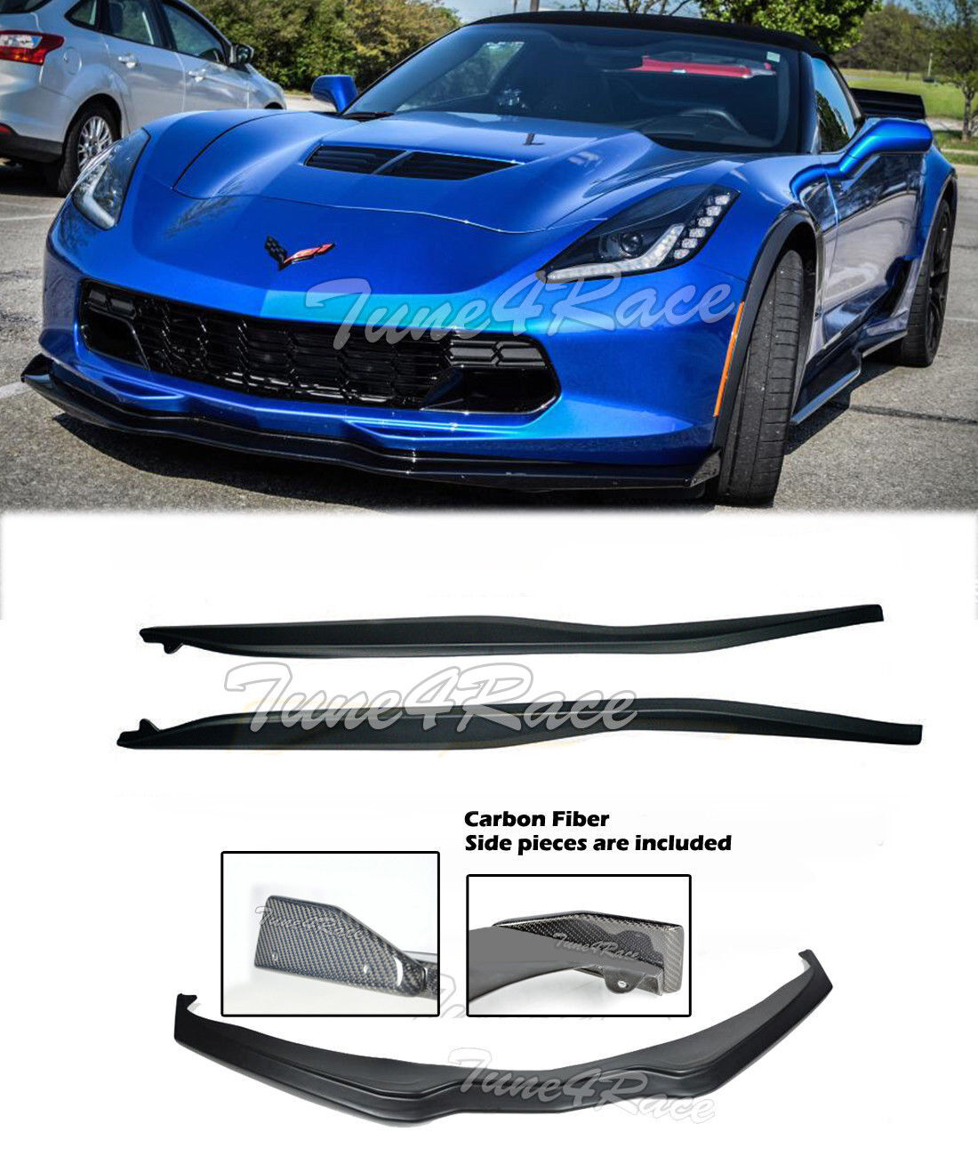 For 14-Up Corvette C7 Z06 Stingray ABS Front lip & End Cap & Side Skirts Stage 2