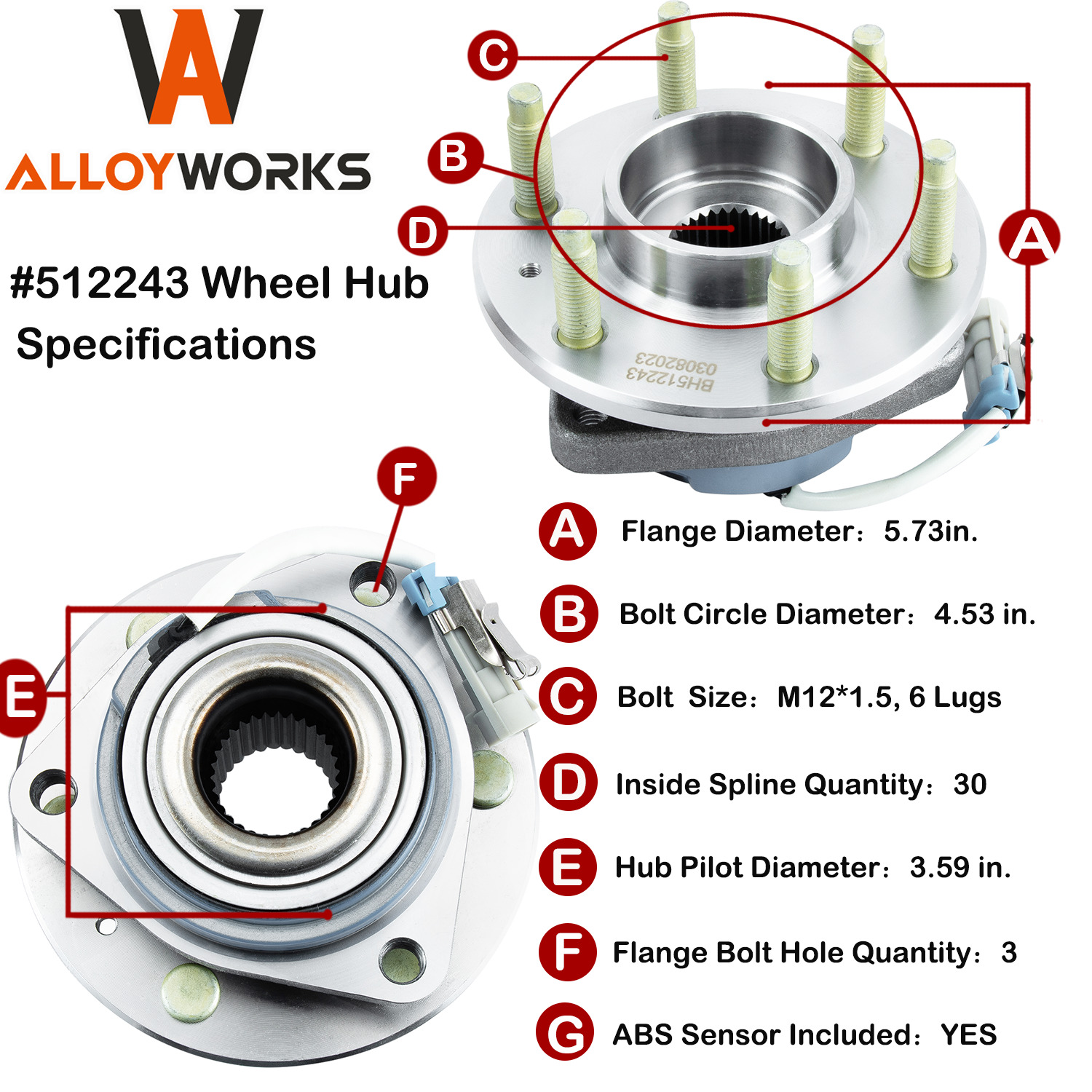 Rear Wheel Hub＆Bearing Assembly for Cadillac SRX STS CTS V Model 6Lugs RWD w/ABS