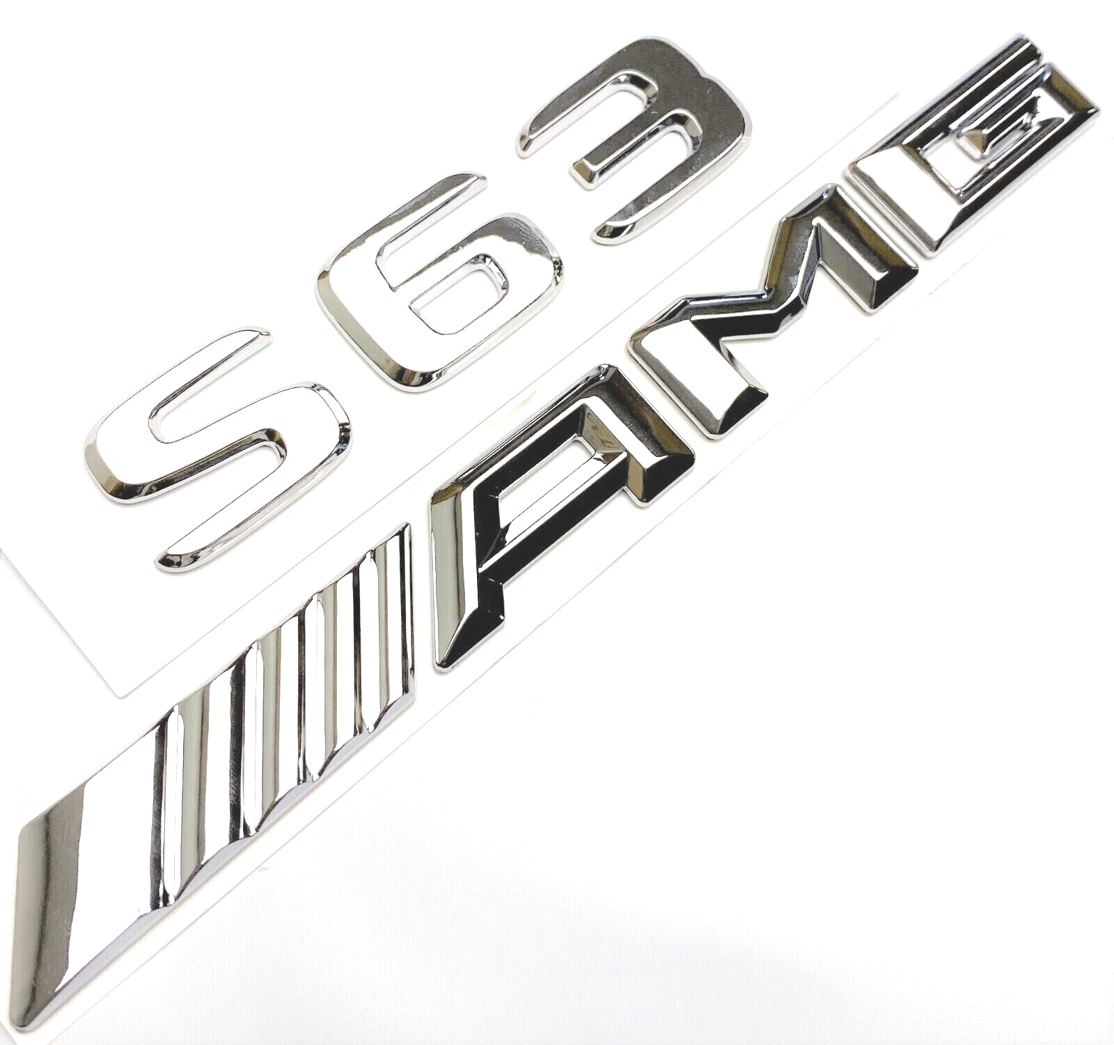 #2 CHROME S63+AMG FIT MERCEDES S63 REAR TRUNK EMBLEM BADGE NAMEPLATE DECAL