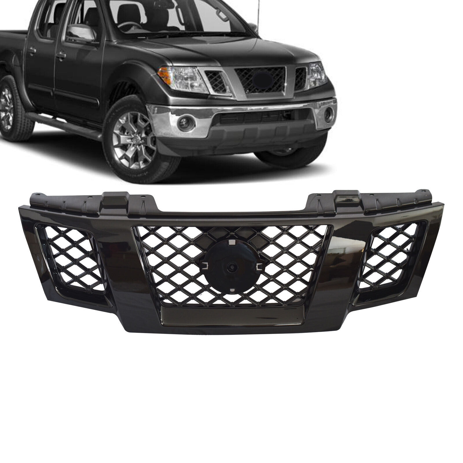 For Nissan Frontier 2009-2021 62310-ZL00B Front Upper Grille Gloss Black